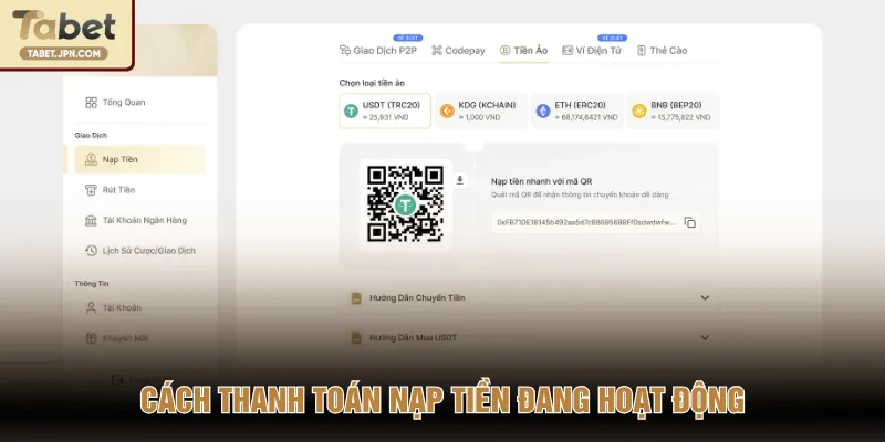 Cách thanh toán nạp tiền đang hoạt động
