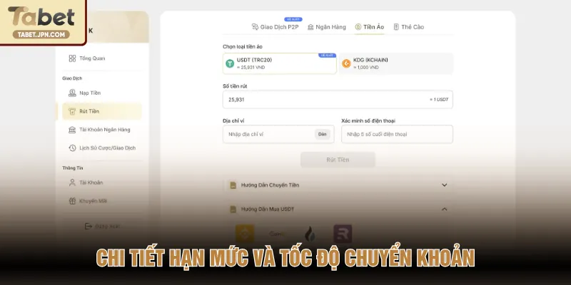 Chi tiết hạn mức và tốc độ chuyển khoản
