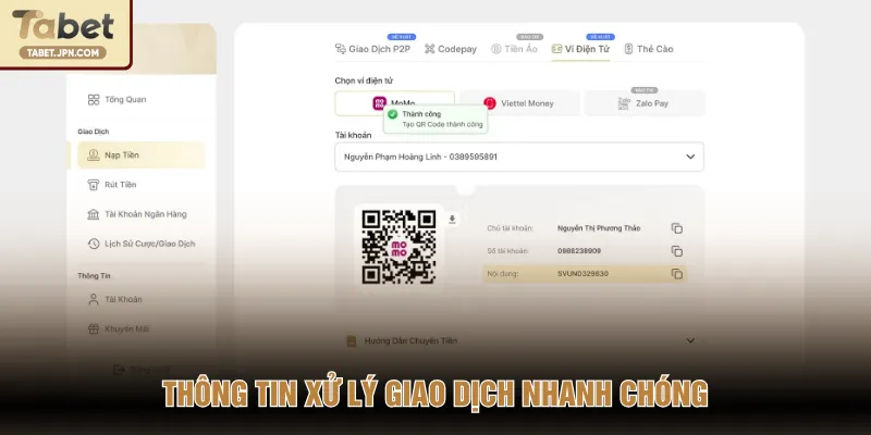 Thông tin xử lý giao dịch nhanh chóng